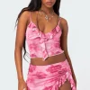 Wanda Printed Mesh Ruffled Tank Top