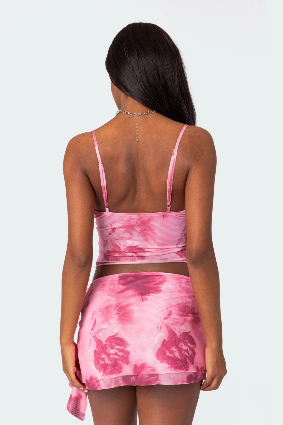 Wanda Printed Mesh Ruffled Tank Top