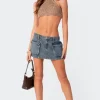 Washed Denim Cargo Mini Skirt