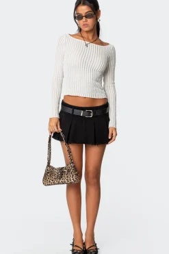 Washed Denim Pleated Micro Skort