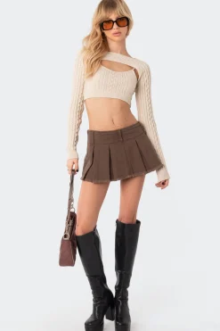 Washed Denim Pleated Micro Skort