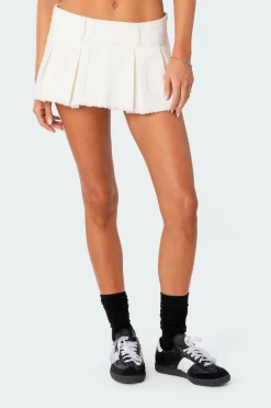 Washed Denim Pleated Micro Skort