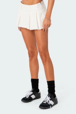 Washed Denim Pleated Micro Skort