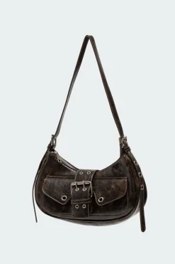 Washed Faux Leather Buckle Bag