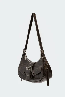 Washed Faux Leather Buckle Bag