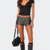 Washed Faux Leather Micro Cargo Shorts