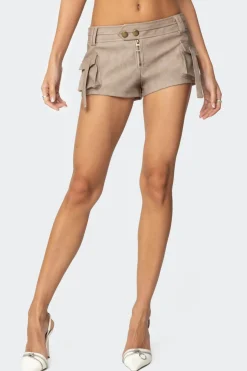 Washed Faux Leather Micro Cargo Shorts