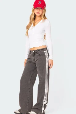 Washed Low Rise Ribbon Jeans