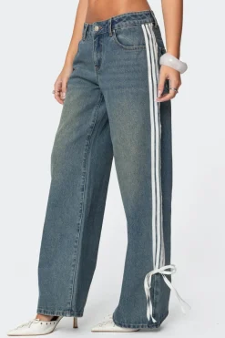 Washed Low Rise Ribbon Jeans