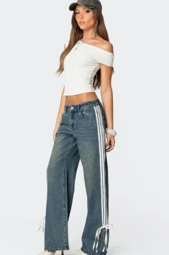 Washed Low Rise Ribbon Jeans