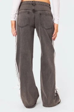Washed Low Rise Ribbon Jeans
