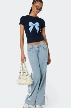 Washed Low Rise Ribbon Jeans