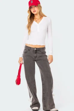 Washed Low Rise Ribbon Jeans