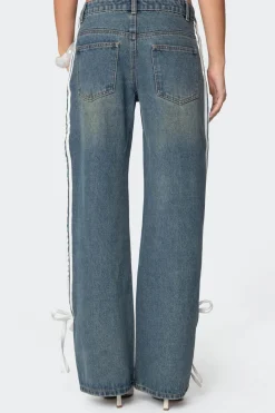 Washed Low Rise Ribbon Jeans