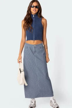 Washed Zip Up Knit Tank Top