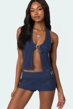 Weekender Belted Knit Halter Top