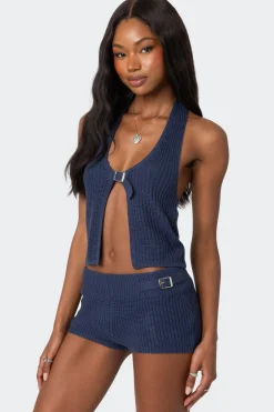 Weekender Belted Knit Halter Top