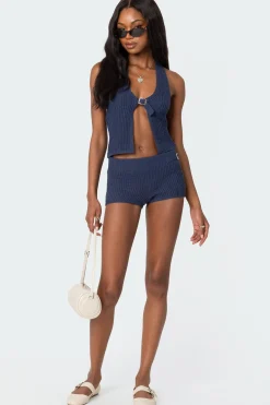 Weekender Belted Knit Halter Top