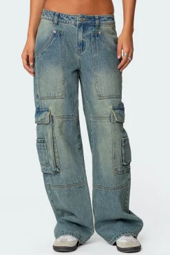 Westie Low Rise Washed Cargo Jeans