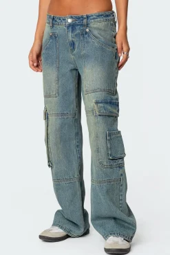 Westie Low Rise Washed Cargo Jeans