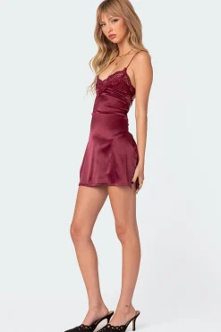 Whitney Lace Trim Satin Mini Dress