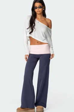 Wide Leg Contrast Fold Over Pants