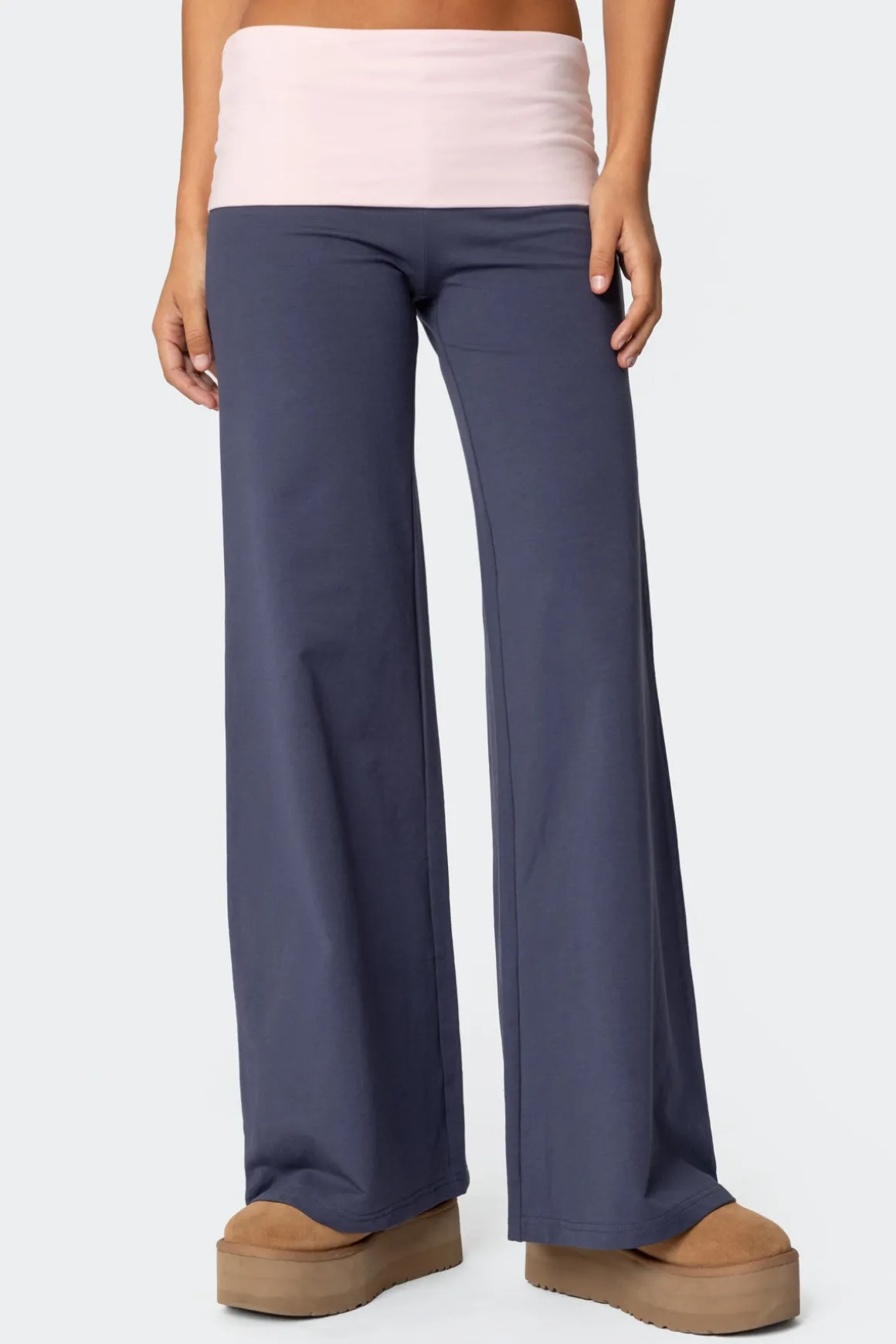 Wide Leg Contrast Fold Over Pants