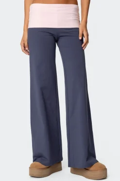 Wide Leg Contrast Fold Over Pants