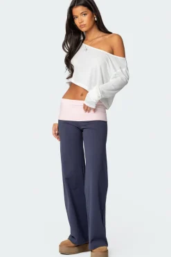 Wide Leg Contrast Fold Over Pants