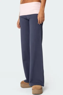 Wide Leg Contrast Fold Over Pants