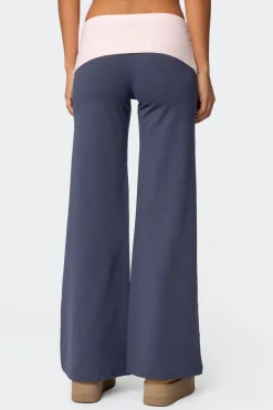 Wide Leg Contrast Fold Over Pants