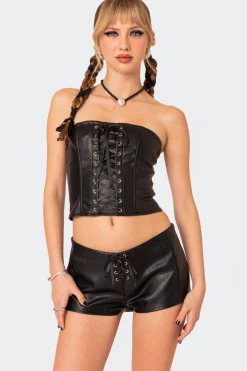 Wilde Lace Up Faux Leather Corset