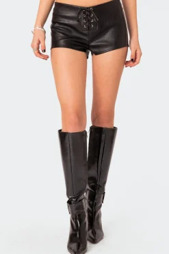 Wilde Lace Up Faux Leather Shorts