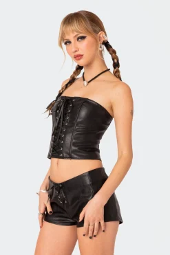 Wilde Lace Up Faux Leather Corset