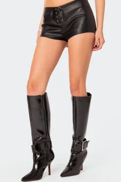 Wilde Lace Up Faux Leather Shorts