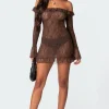 Wisteria Scrunched Sheer Lace Mini Dress