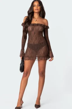 Wisteria Scrunched Sheer Lace Mini Dress