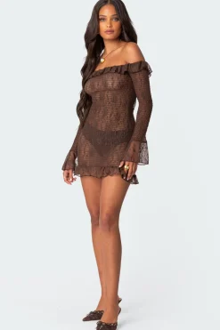 Wisteria Scrunched Sheer Lace Mini Dress