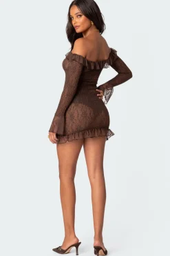 Wisteria Scrunched Sheer Lace Mini Dress