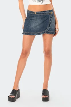 Wrap Low-Rise Denim Mini Skirt