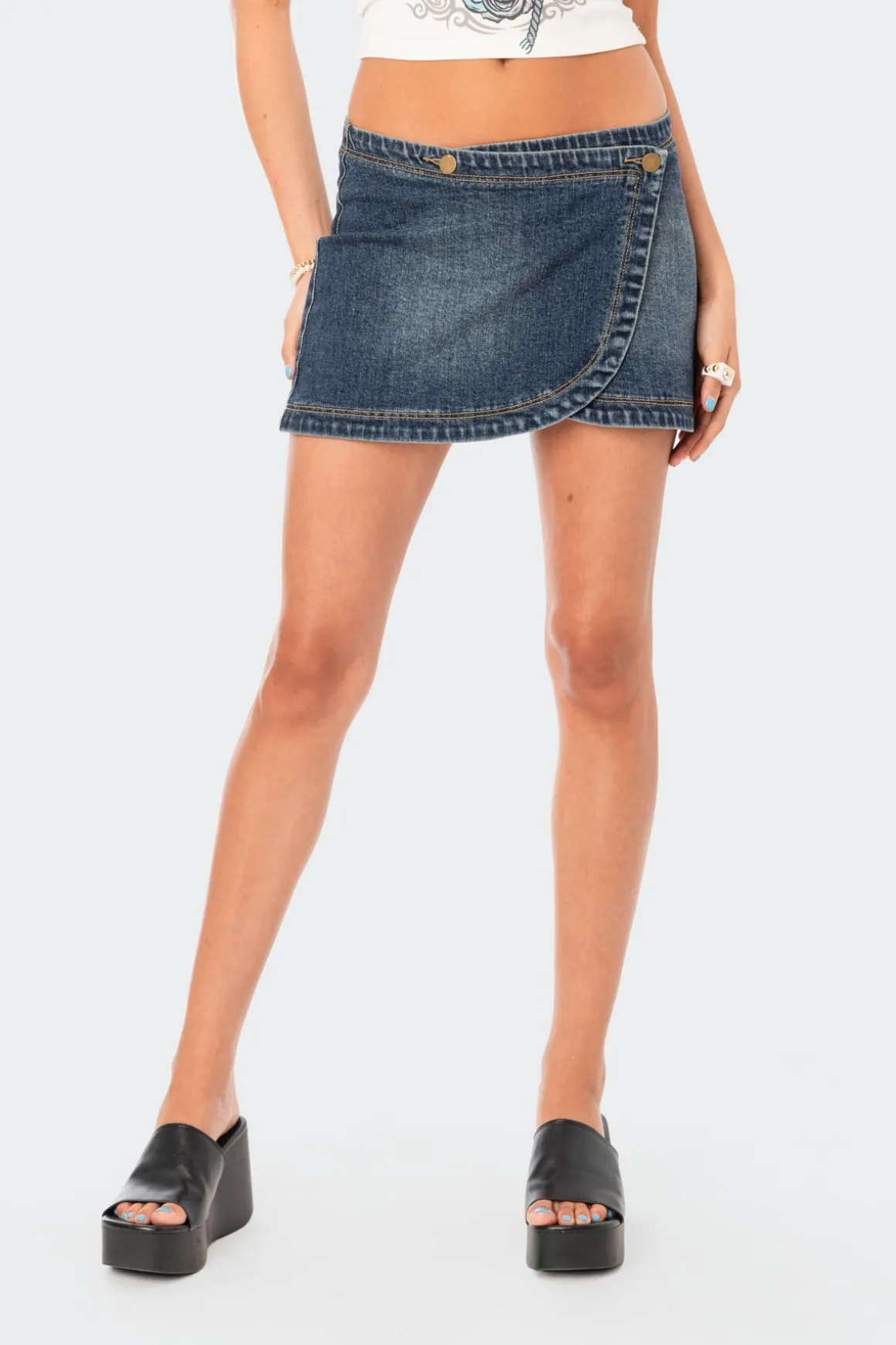 Wrap Low-Rise Denim Mini Skirt
