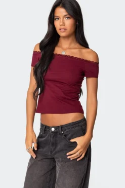 Xoe Off Shoulder Lace Trim Top