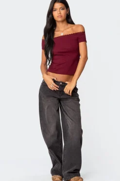 Xoe Off Shoulder Lace Trim Top