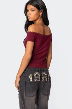Xoe Off Shoulder Lace Trim Top