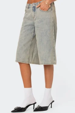 Xtra Long Acid Wash Denim Bermuda Shorts