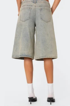 Xtra Long Acid Wash Denim Bermuda Shorts