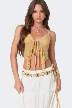 Yola Embroidered Tie Front Top