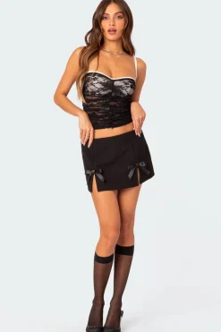 Yvette Bow Slitted Mini Skirt