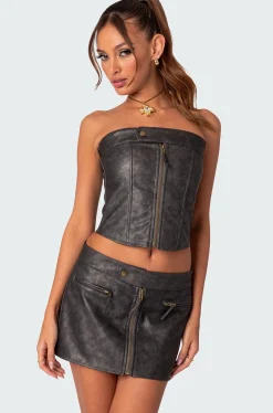 Ziva Faux Leather Lace Up Corset