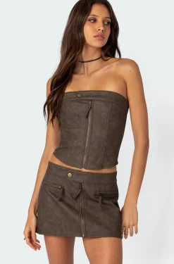 Ziva Faux Leather Lace Up Corset